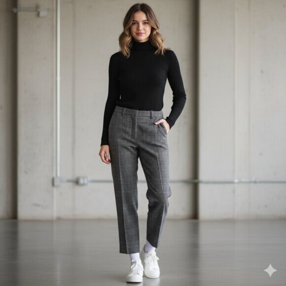 Aritzia Wilfred Gimont Pant Plaid Wool Crop Trousers Straight Leg checkered 6 - Picture 2 of 16